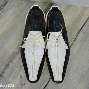 Giorgio Brutini Mens Black White Croc Embossed Leather Oxford Dress Shoes Sz 9‎